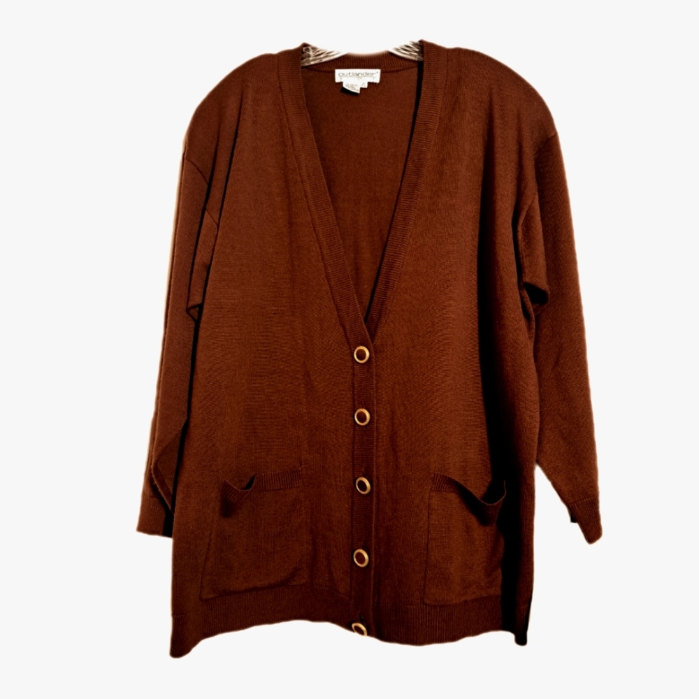 OUTLANDER Oversized Rusty Brown  Cardigan with Gold Buttons